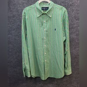 Ralph Lauren Button Down Shirt Green Stripe XXL Cotton Classic Fit Little Pony
